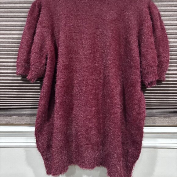 CeCe Women's Burgundy Short Sleeve Mock Neck Eyelash Knit sweater SZ: XL - Picture 10 of 13